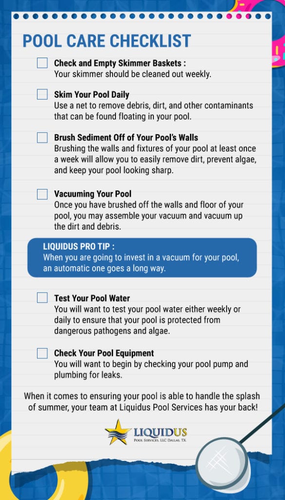 An infographic outlining p pool care maintenance. 