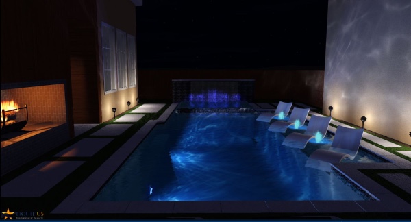 Beautiful wall lights and pool lighting.