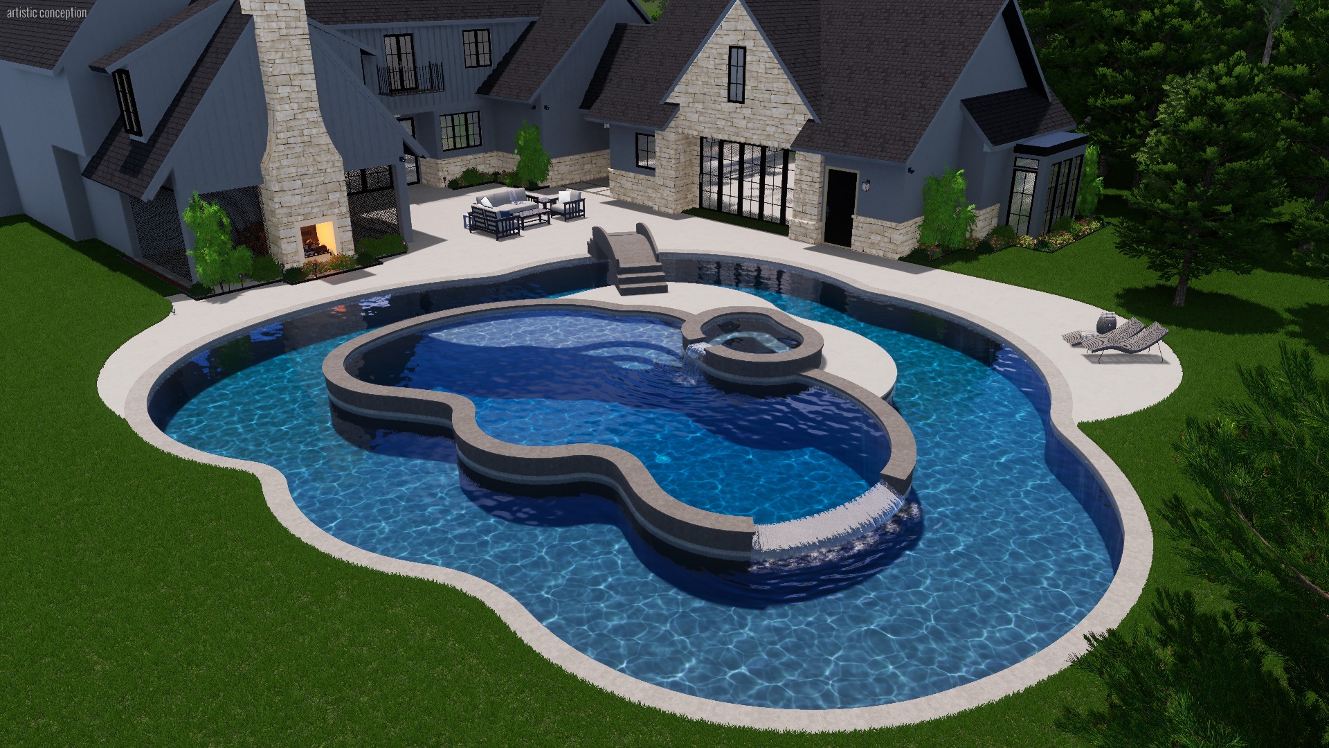 Aerial view of a backyard pool in Dallas