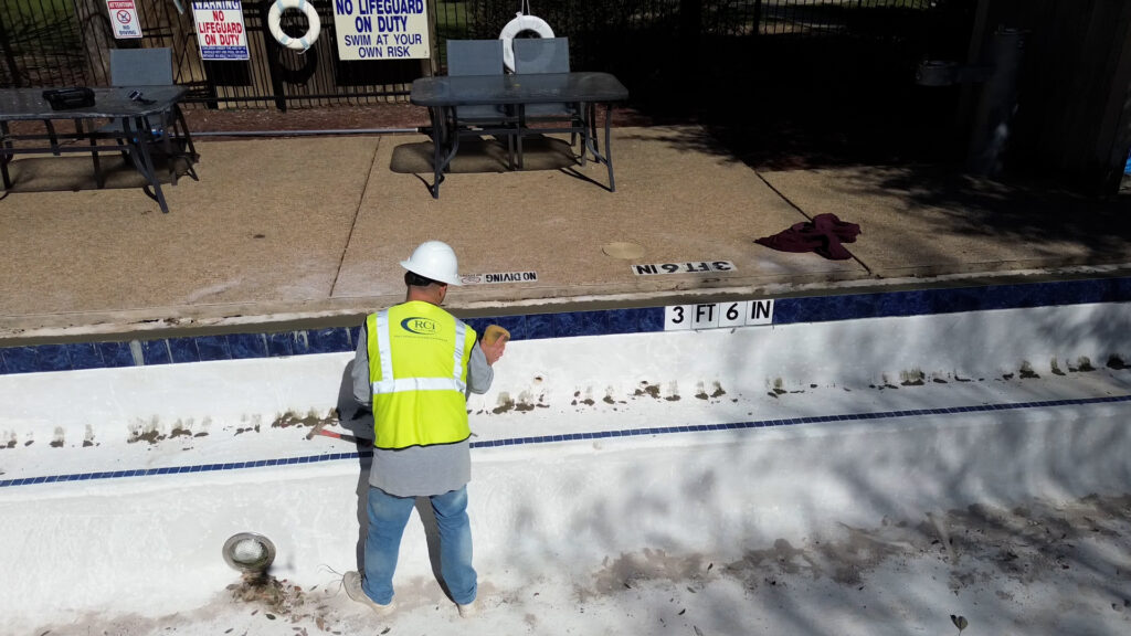 Pool remodel being done in backyard